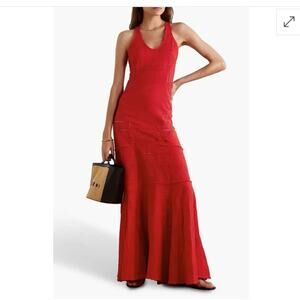 Rue Mariscal Embroidered Crochet Cotton Maxi Dress Red Sz 10